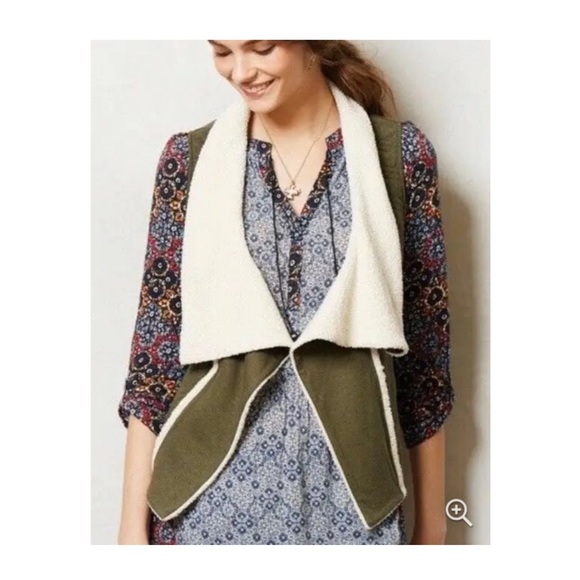 Anthropologie Saturday Sunday Olive Green Quilted Sherpa Vest - Picture 3 of 17